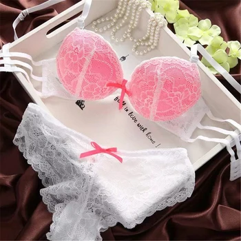 

Pink Sexy Lace Bra Sets Women transparente panties and bra set Beauty Back Push Up underwear set women fashion conjunto purple