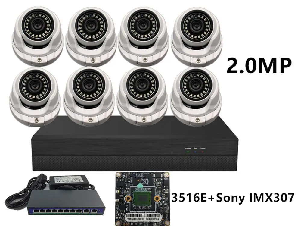 Металлическая купольная камера 8 каналов/4 канала 3516EV200 + Sony IMX307 IP NVR 48 В PoE