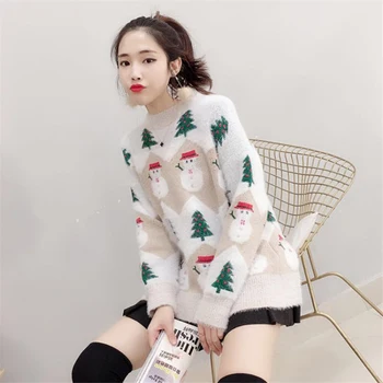 

Women Pullover Casual Long Sleeve Round Neck Casual Christmas Tree Printed Autumn Winter Sweater New