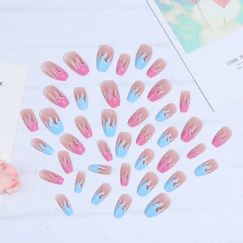 

24 Pc/Set Fake Nails Full Cover Manicure Tool 2020 New Coffin Head Natural Fire Flame Nail Tips
