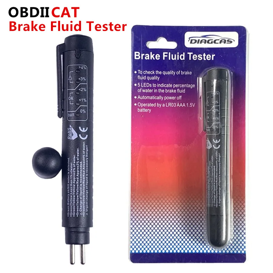 DOT4 DOT5 Aramox Brake Fluid Tester Digital Brake Fluid Tester Oil Quality Check Pen W/ 5 LED Lights for DOT3 