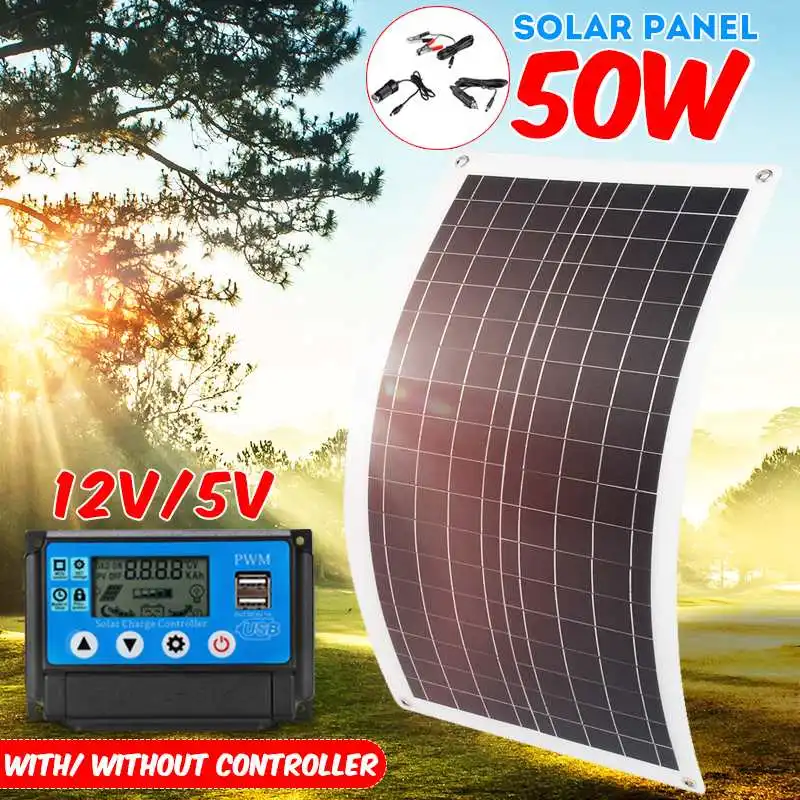 

50W Flexible Solar Panel Solar Cell module + 10/20/30/40/50A Controller for Car Yacht Led Light 12V Battery Boat Outdoor Charger