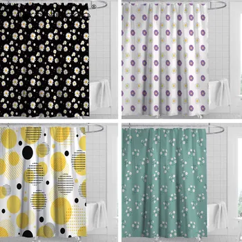 

Floral Daisy Maple Leaf Flower Fabric Waterproof Polyester Shower Curtains Dot Floral Bathroom Curtain Bath Accessory Printing