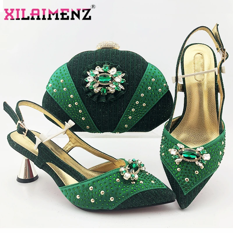 Green Special Design Italian Style Matching Shoes and Bag Set High Quality African Ladies Party Wedding Shes | Обувь