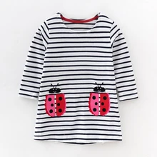 Little Maven/Новинка; сезон весна-осень; Детские платья в полоску с круглым вырезом и аппликацией божьей коровки для девочек 2-7 лет; Хлопковые вязаные платья с длинными рукавами