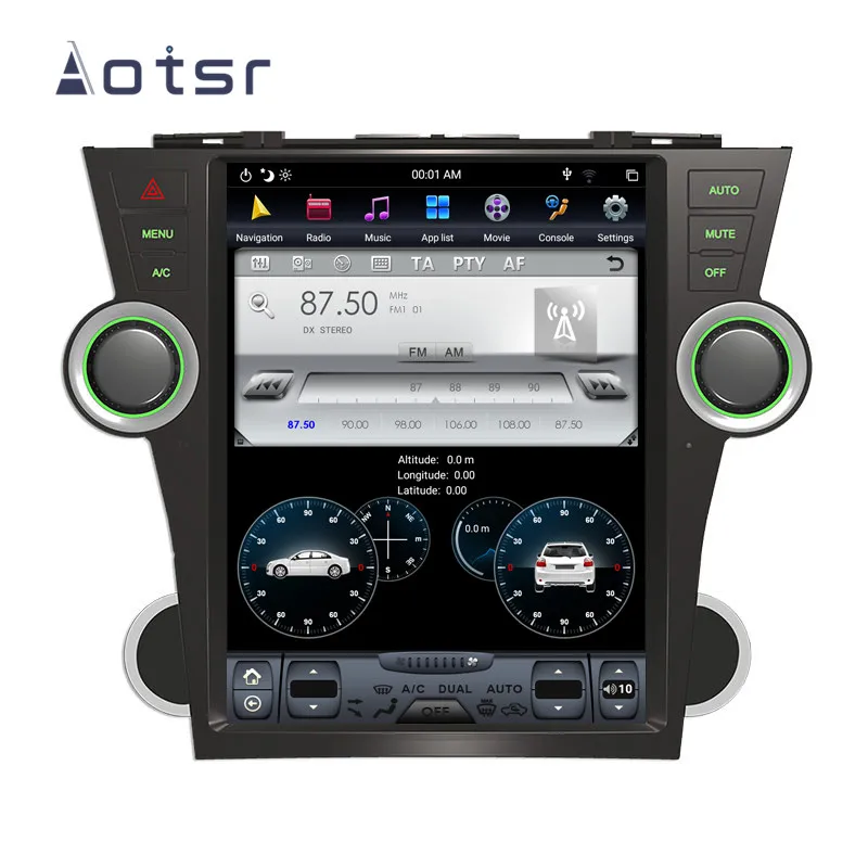 12," Android 9,0 Tesla стиль автомобиля gps навигация для Toyota Highlander 2007-2013 магнитофон головное устройство мультимедийный плеер радио