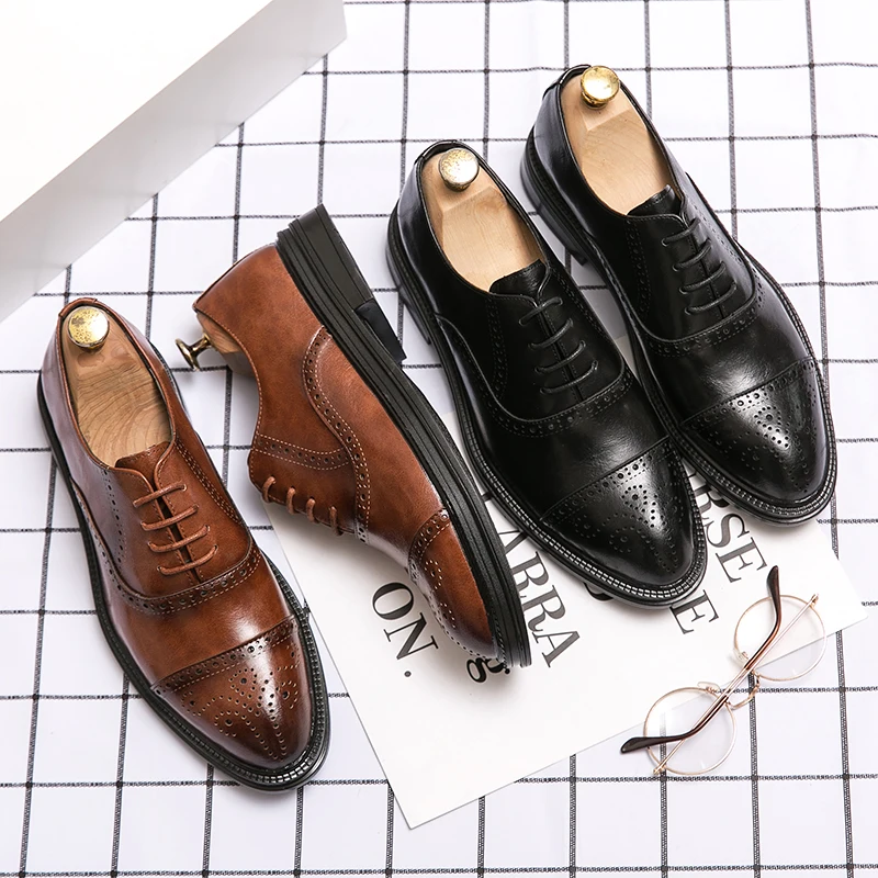 British Mens Brogue Carved Leather Lace Up Casual Retro Shoes Dress Formal New 