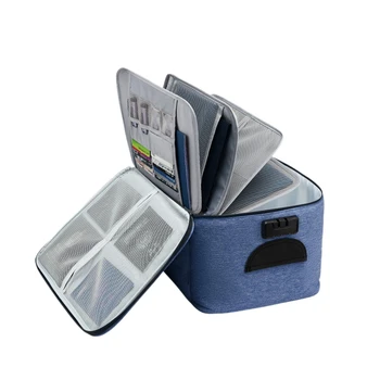 

Large Capacity Document Storage Bag Box Waterproof Document Bag Organizer Papers Storage Pouch Travel File Bag-Navy
