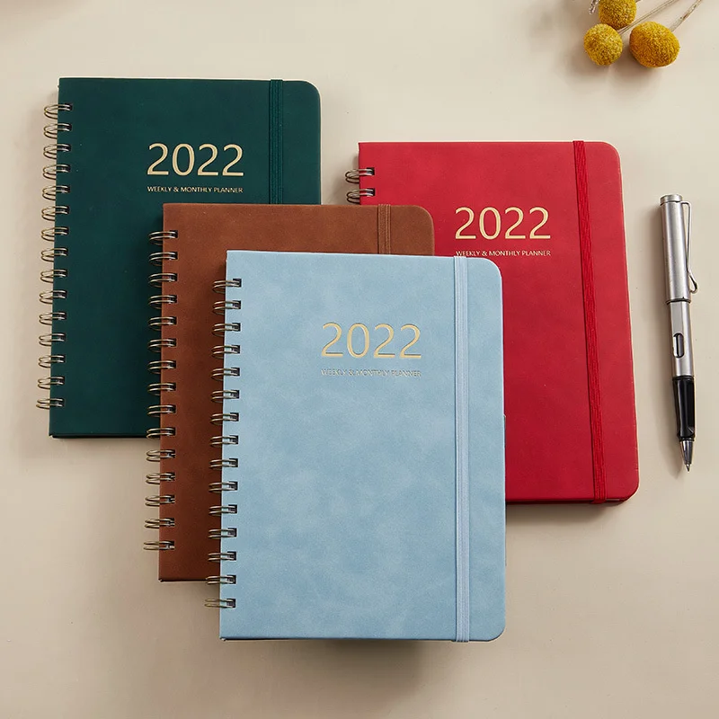 

2022 Weekly Plan Book Full English Schedule Books PU Leather Notebook New 2022 A5 Elastic Band Notepad Notebooks