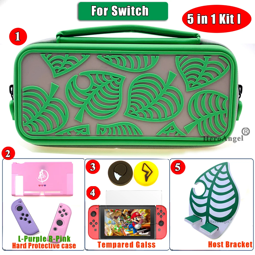 5 в 1 комплект для Nintendo Switch зеленый пакет сумка хранения чехол переноски держатель