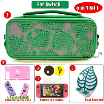 

5 IN 1 Kit For Nintend Switch Green Pack Storage Bag Carrying Case Hand Holder Pouch Hard Shell For Nintendo Switch Accessories