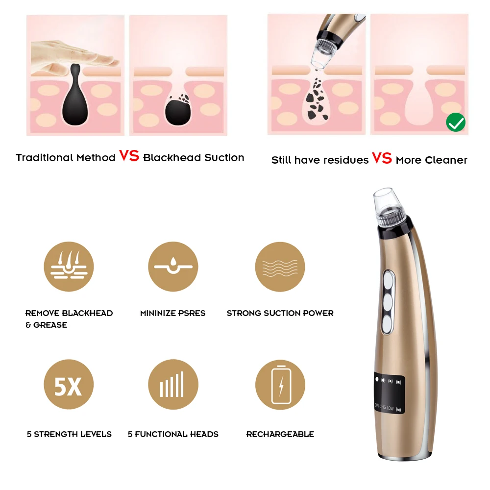 Blackhead Remove Black Point Vacuum Pore Cleaner Acne Pimple Removal Electric Sucker Skin Tag Remover For Facial Cleansing