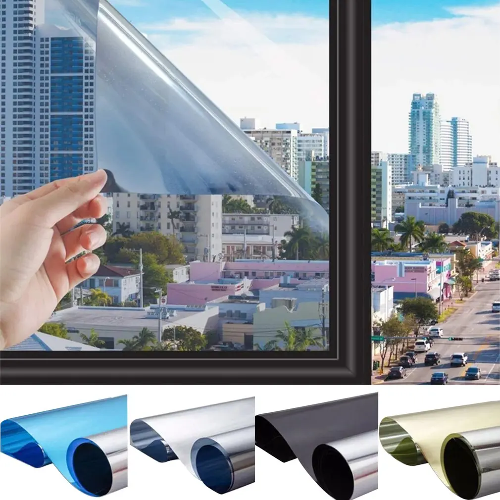 

Top One Way Mirror Window Film Vinyl Self-adhesive Reflective Solar film Privacy Window Tint for Home Blue Sliver Glass Stickers