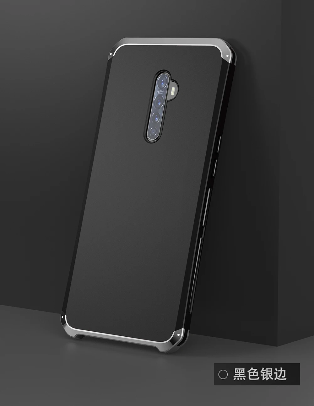 Black Silver Side Текстурированный противоударный металлический каркас Пластиковая Задняя пластина для OPPO Reno2 алюминиевый сплав бампер чехол для OPPO Reno 2 Чехол с подарком - Цвет: Black Silver Side