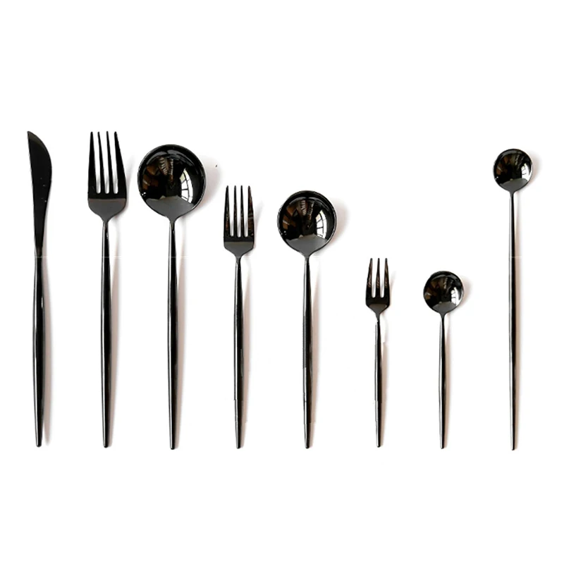 Black 8pcs 4/8 шт Черная зеркальная полировка Нержавеющая сталь столовых приборов в западном стиле Стиль Еда Вилка десертная вилка для фруктов столовая посуда - Цвет: Black 8pcs