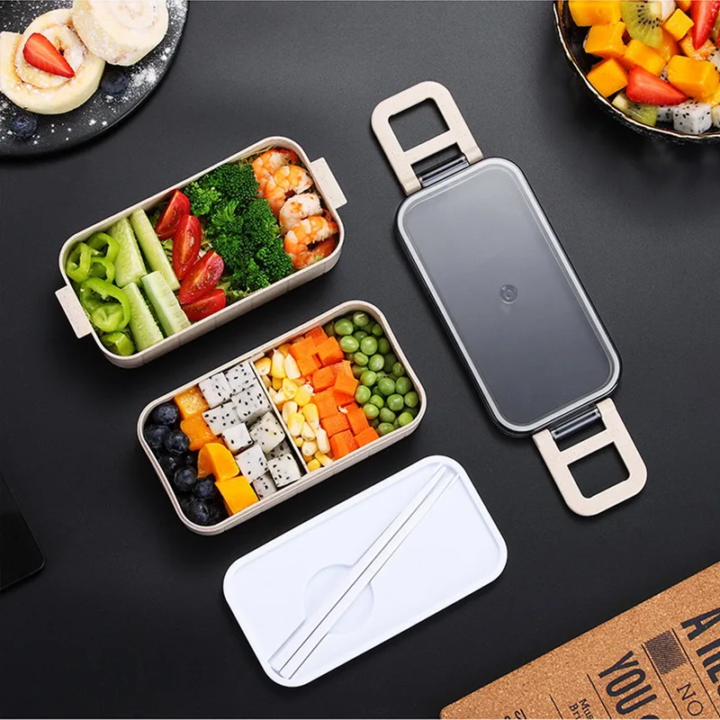 Microwave Bento Wheat Straw Lunch Box Picnic Food Container Nice Wheat K8P4
