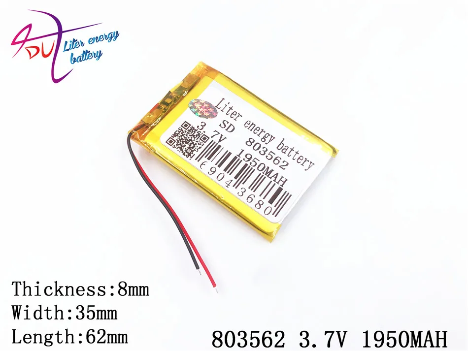 1 шт 3,7 V, 1950mAH 803562 полимерный литий-ионный/литий-ионный аккумулятор для модели самолета, gps, mp3, mp4, сотового телефона, динамика, bluetooth