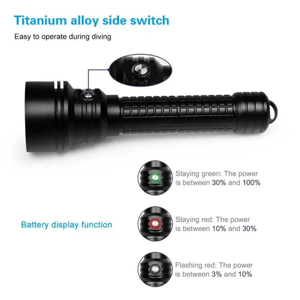 Powerful Scuba Diving Flashlight 3800LM XPL-Hi V3 LED 18650 Diving Flashlight Torch Underwater 150m IP68 Led Diving Torch Lamp