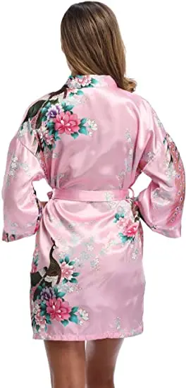 Fashion Satin Robe Female Bathrobe Sexy peignoir femme Silk Kimono Bride Dressing gown sleepwear Night Grow For Women