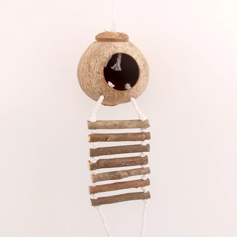 

Parrot Bird toy Natural Coconut Shell Bird Nest House Warm nest Wooden Rope Climb Ladder Hanging Cage Swing Hammock Parakeet toy