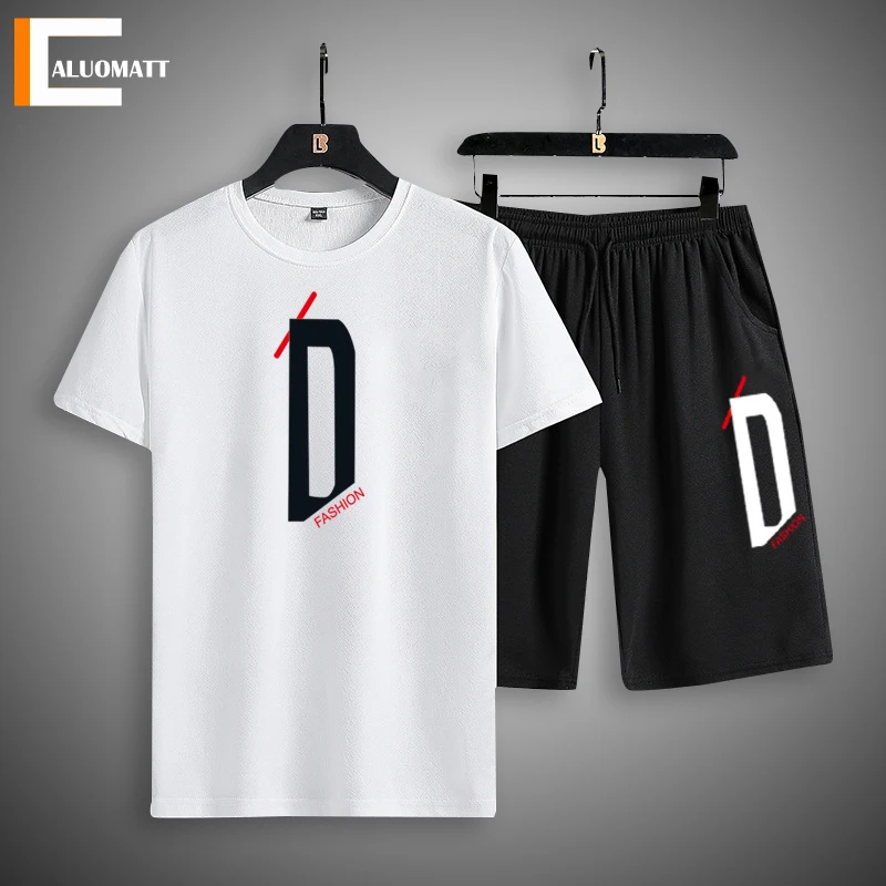 Cheap Men's Set T-Shirt Shorts Track-Suit Sporting Jogger-Sets Fashion Men Casual Summer Letter 1005002171030506