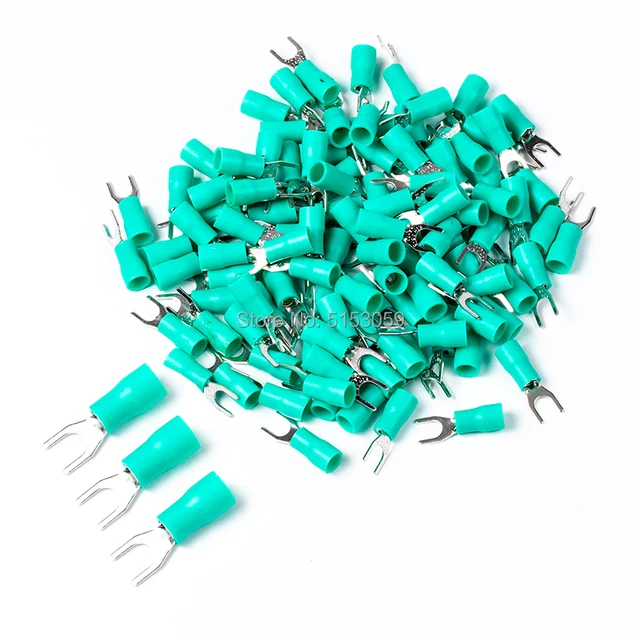 100Pcs SV series Fork Insulated Electrical Wire Crimp Terminals A.W.G 14-12 spade terminals Crimp Wire Connectors cyan-blue