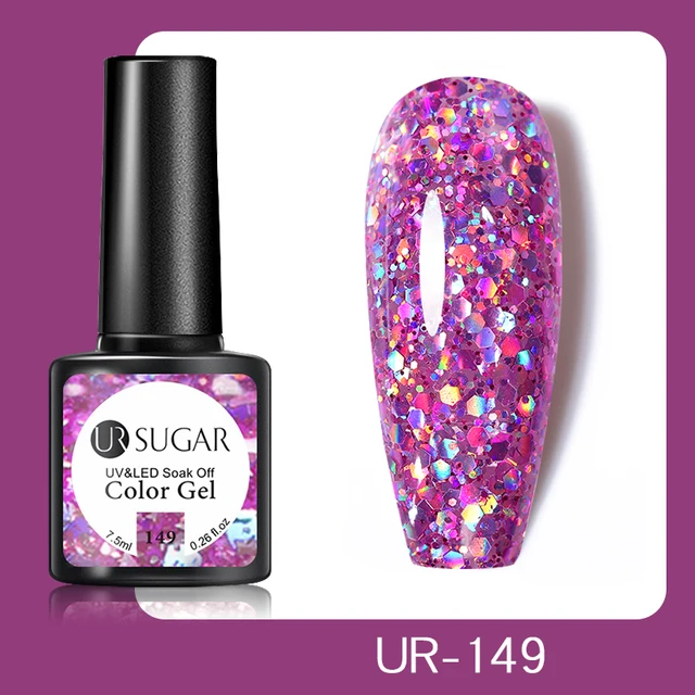 UR SUGAR 7.5ml Pink Reflective Glitter Gel Nail Polish Silver Purple Sequins Soak Off UV Gel Nail Art Manicuring Nail Gel UR-149