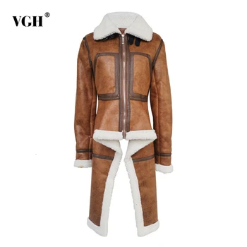 

VGH Patchwork Casual Jacket For Women Lapel Long Sleeve High Waist Irregular Jackets Female 2020 Fall Fashion New Tide Clothing