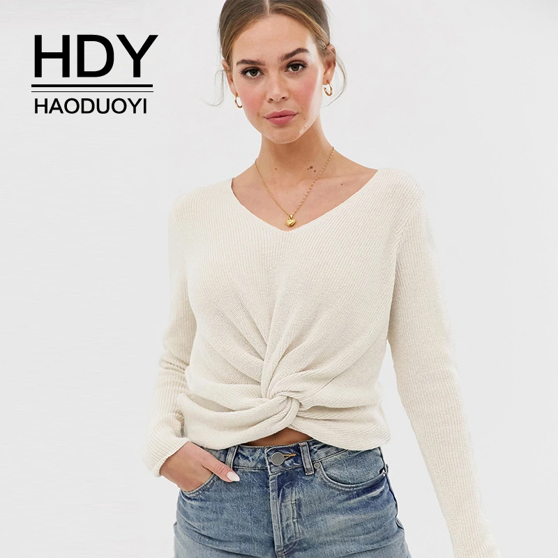 HDY Haoduoyi осень новый модный сексуальный сплошной v-образный вырез милый популярный