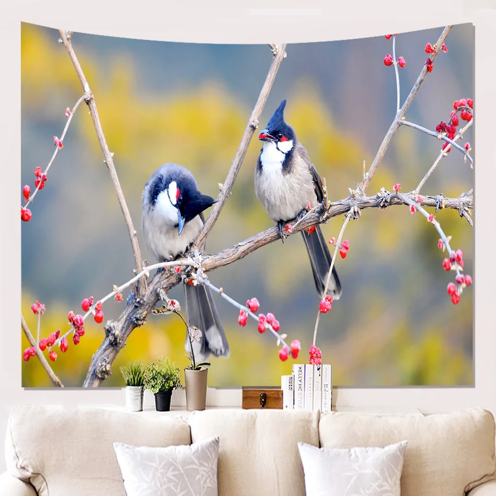 Wall Hanging Tapestry Landscape Birds Wall Tapestry Scenic Tree Tapestry Tablecloth Carpet Waterproof Home Decorative Tapestries