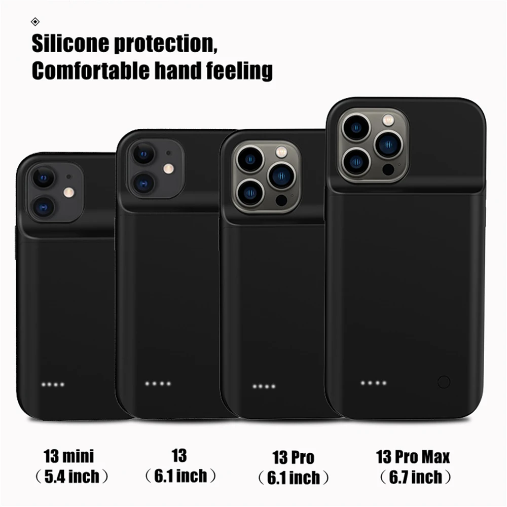 Power Bank Cover For iPhone 13 Pro Max 13 Pro 13 Mini Battery Cases Silicone Shockproof External Battery Powerbank Charging Case