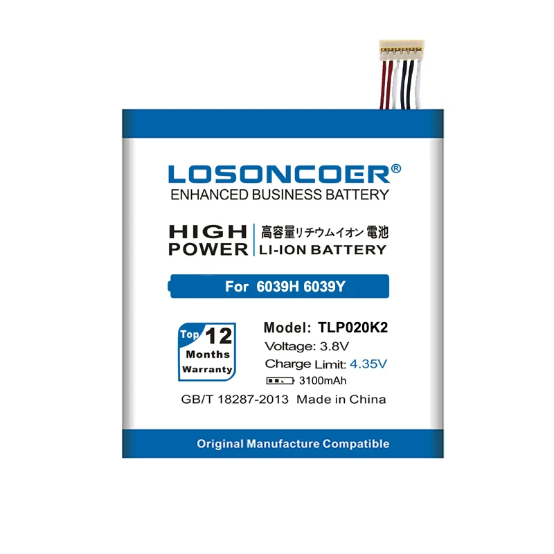 LOSONCOER 3100mAh TLp020K2 высокое качество литий ионный аккумулятор для Alcatel One Touch 6039H 6039Y 6039K