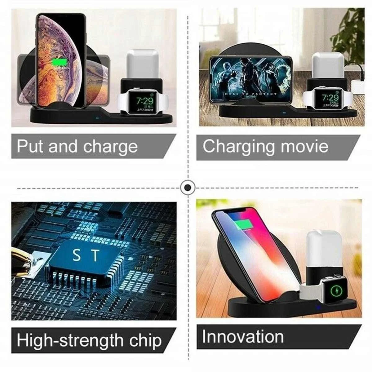 3 in 1 Qi Wireless Charging Induction Charger Stand for iPhone X XS Max for Airpod for Apple Watch Docking Dock Station