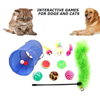

10pcs Foldable Pet Tunnel Funny Dog Cat Play Interactive Toys Environmentally Friendly and Non-toxic Cloth with Mouse Bell