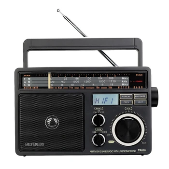 

TR618 FM/AM/SW 3 Band Portable Radio with USB TF SD Player Big Speakers High Volume Radio US Plug