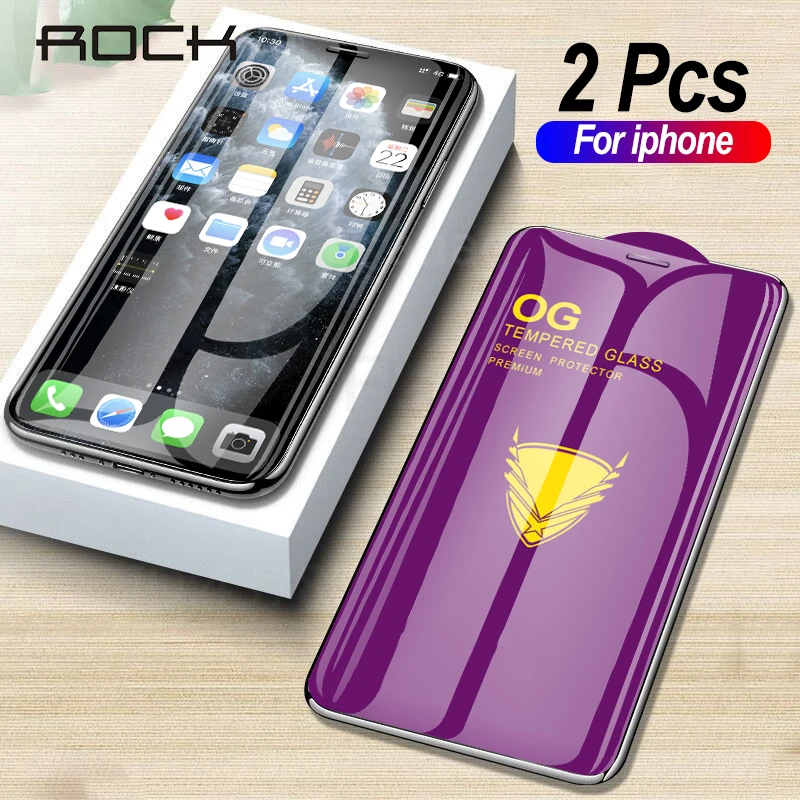 2 шт. закаленное стекло Rock для iphone 11 Pro Max защита экрана с полным клеем Защитное 7 8