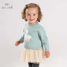 DBJ11574 dave bella/осеннее платье-свитер принцессы с героями мультфильмов для маленьких девочек детское модное праздничное платье детская одежда в стиле «лолита»