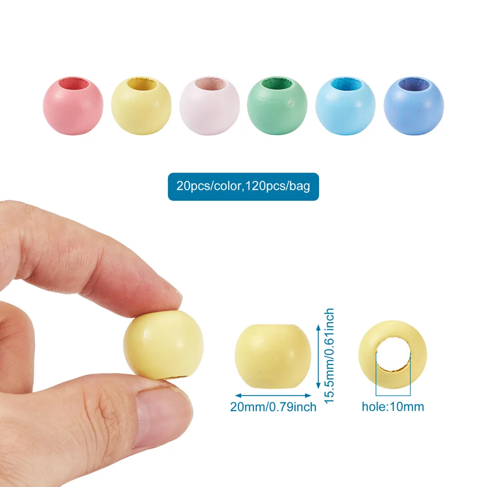 120Pcs 15.5x20mm Mixed Color Wooden Large Hole Beads Natural Wood Round Bead Spacer Ball For Bracelet DIY Jewelry Making
