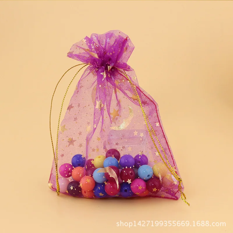 #*Cheap 7X9 White Organza Bag Bronze Star Moon Transparent Organza wang sha dai Jewelry Gift Packaging