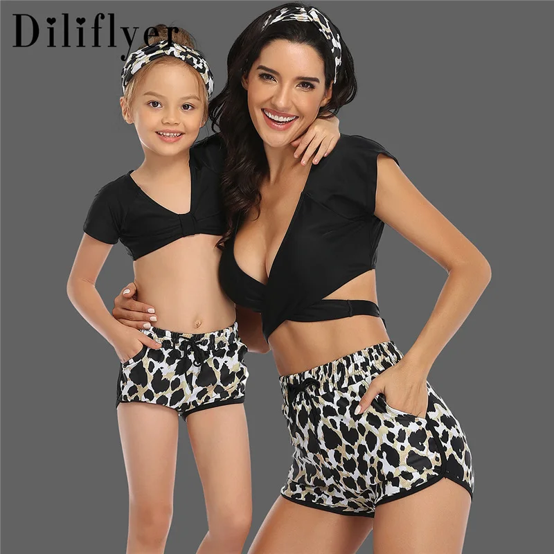 

2020 New Style Bathing Suit Three-piece Set Swimwear Sports Bikini Matching Outfits Print Leopord Pattern Mother & Daughter 85%
