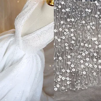 

High-end grade translucent beaded sequin mesh fabric wedding dress clothing beaded sequin fabric fabric technology