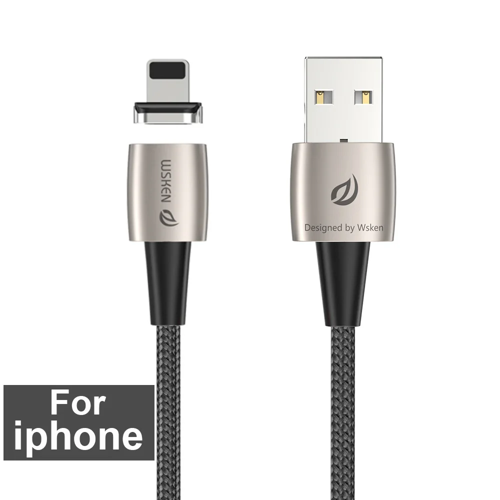 Магнитный кабель Wsken для Apple, светильник, IPhone, usb type-C, шнур для быстрой зарядки и передачи данных, светодиодный светильник для samsung, huawei, Xiaomi, USBC - Цвет: Black for iphone