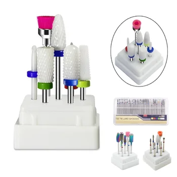

7 Pcs Ceramic Nail Drill Bits Set with Box Milling Cutter Manicure Machine Accessories Electric Nail Files Nail Art Tools