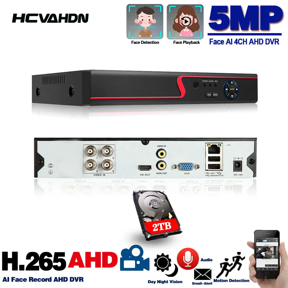 5MP 6in1 4CH HD TVI CVI AHD IP Security DVR Recorder H.265 Digital Video with Smart Motion Detection Playback for CCTV | Безопасность и