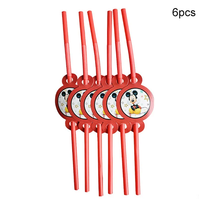 Mickey Mouse Theme Party Banner Party 6 People Disposable Plate Napkin Cup Cake Toppers for Kids Favor Flag Decoration Gifts straw 6pcs
