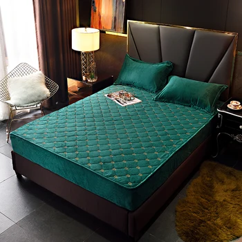 

Super Warm 100% Cotton Pure Color Elastic Fitted Sheet Quilt Cover Bed Cover 2 Pillow cases Suitable For Queen Size