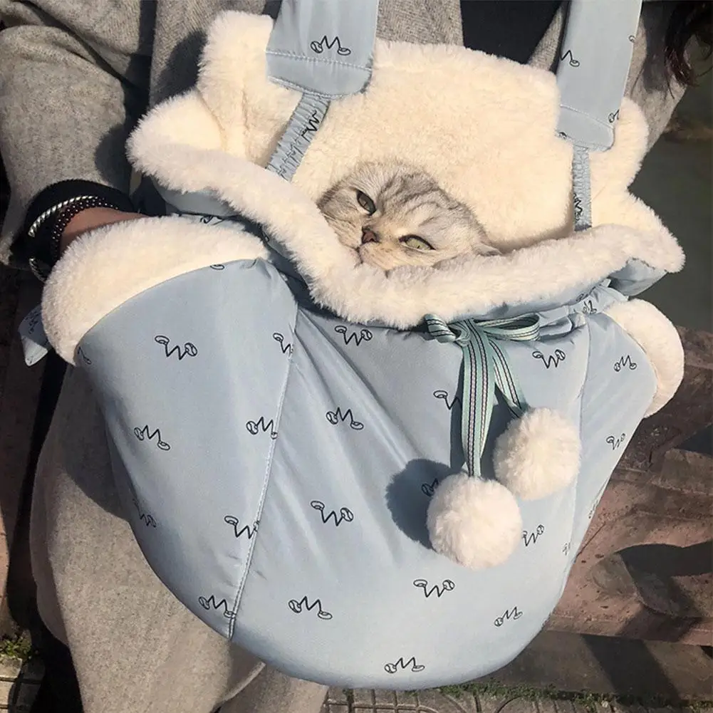 

Winter Pet Carrier Bag Dog Cat Front Chest Backpack Soft Puppy Cat Dog Velvet Warm Outdoor Hiking Travel Carrier Tote Bag Holder