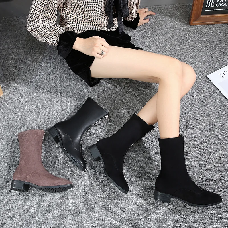

2019 New Style Autumn And Winter Women's Boots Small 3233 round Flat British-Style Casual Martin Short Boots Large Size 41-43