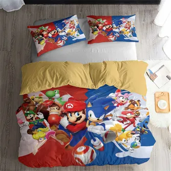 

HELENGILI 3D Bedding Set Mario Print Duvet Cover Set Bedcloth with Pillowcase Bed Set Home Textiles #MLA-18