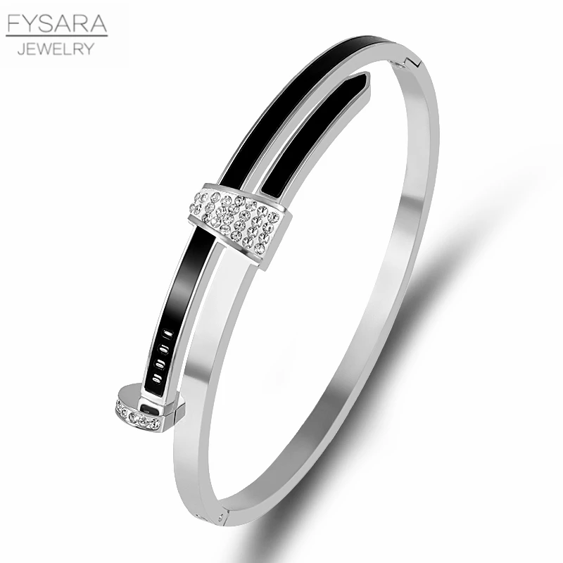 silver FYSARA браслеты из нержавеющей стали для дизайна ногтей браслеты из кристаллов для женщин розовое золото серебро Цвет Черный Эмаль Браслеты Ювелирные изделия Новинка - Окраска металла: silver